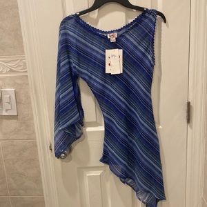 “Spy” - Ladies Blue Multi One Sleeve Top! - Size M - New w/Tags!